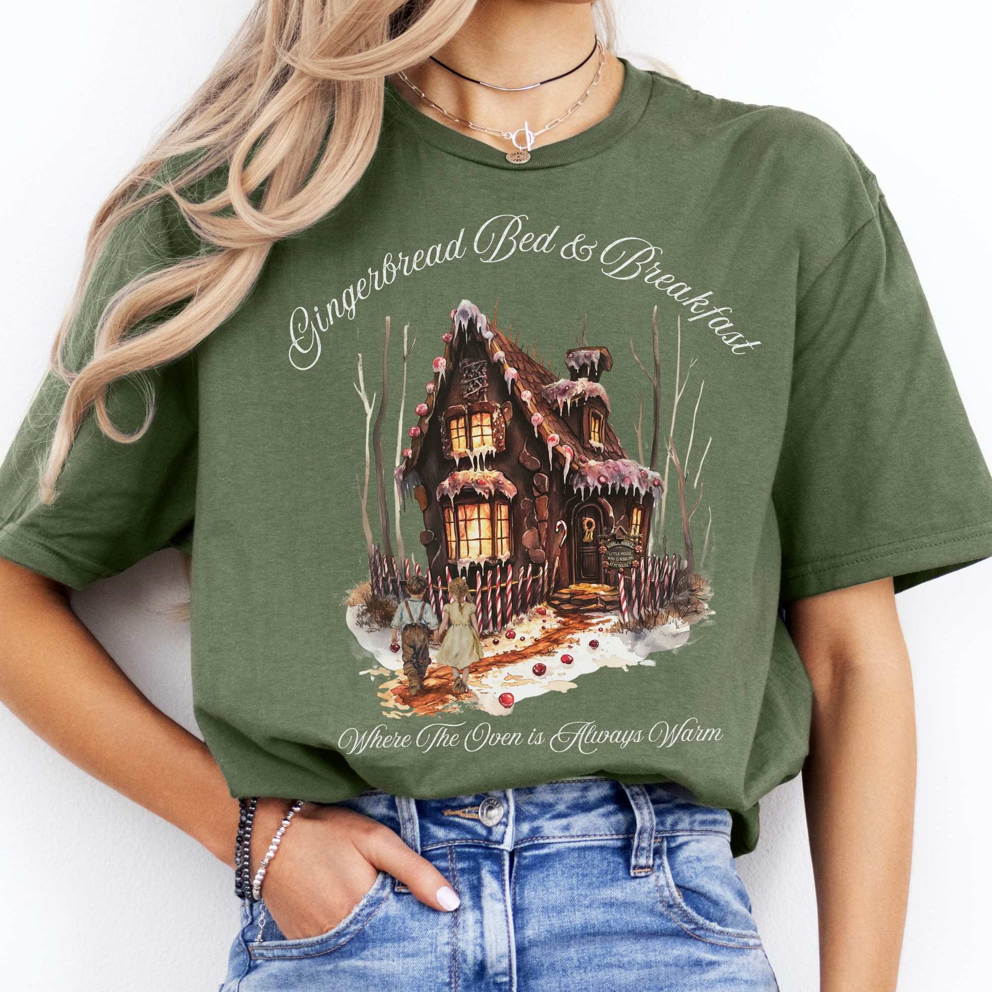 Gingerbread Bed & Breakfast Fairytale Shirt Halloween Shirt Military Green / S T-Shirt The Mystic Eden Bookish Book Lovers