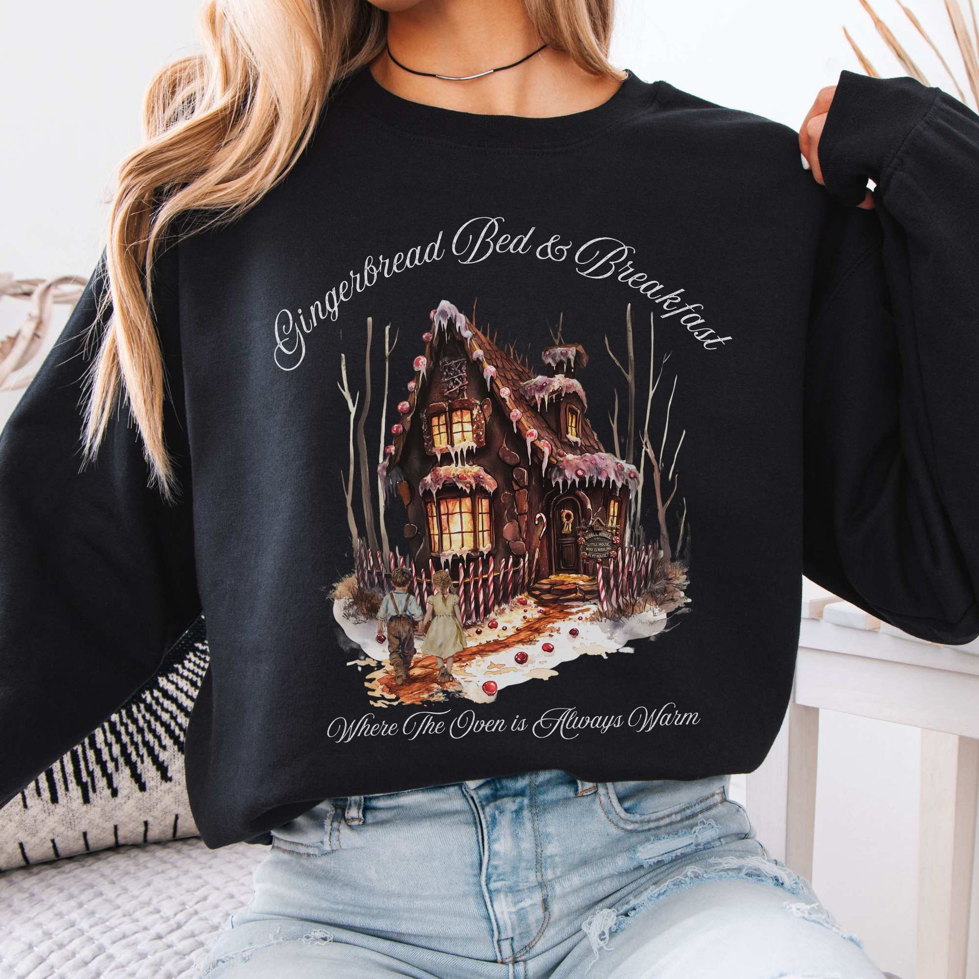 Gingerbread Bed & Breakfast Hansel and Gretel Fairytale Sweatshirt Black / S Sweatshirt The Mystic Eden Bookish Book Lovers
