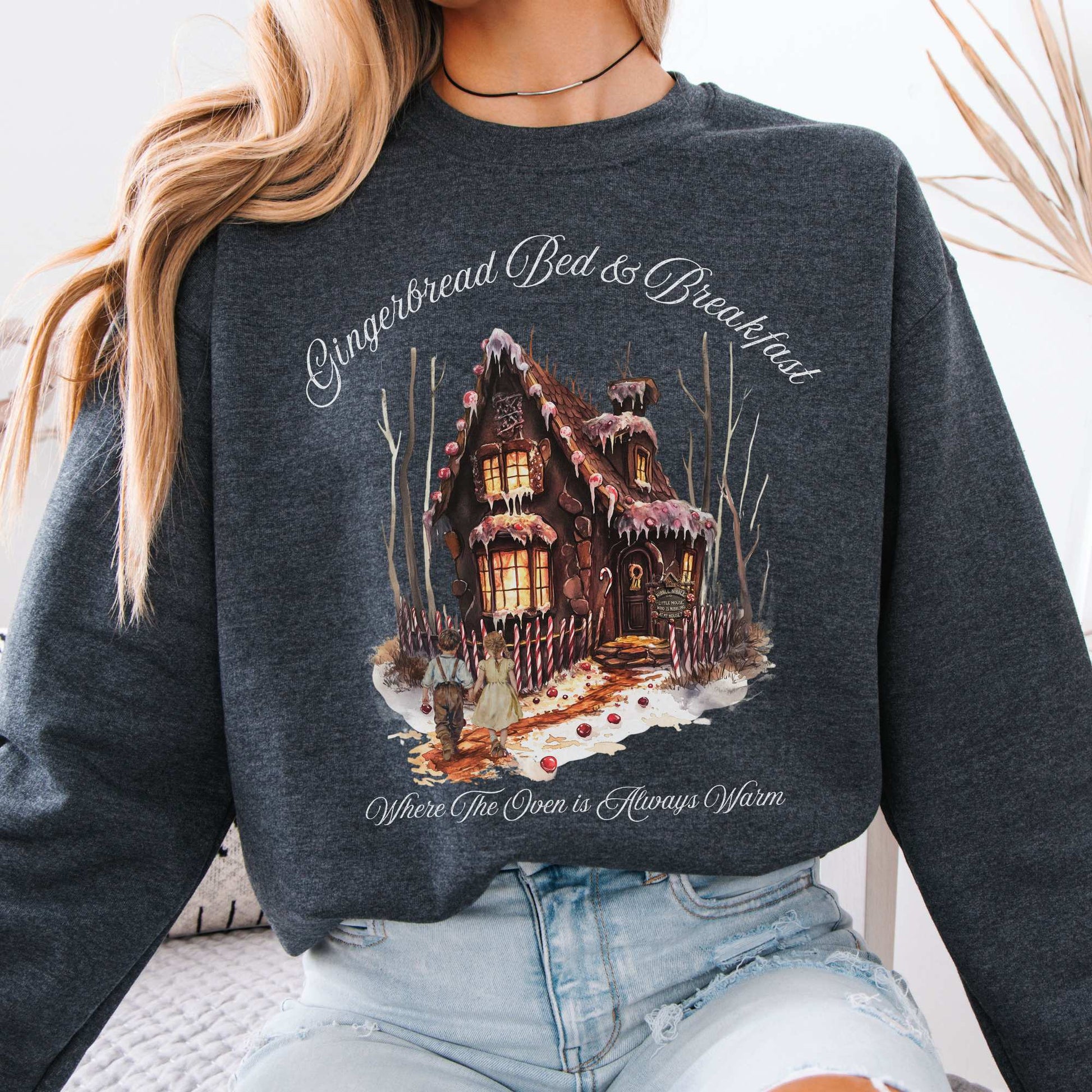 Gingerbread Bed & Breakfast Hansel and Gretel Fairytale Sweatshirt Dark Heather / S Sweatshirt The Mystic Eden Bookish Book Lovers