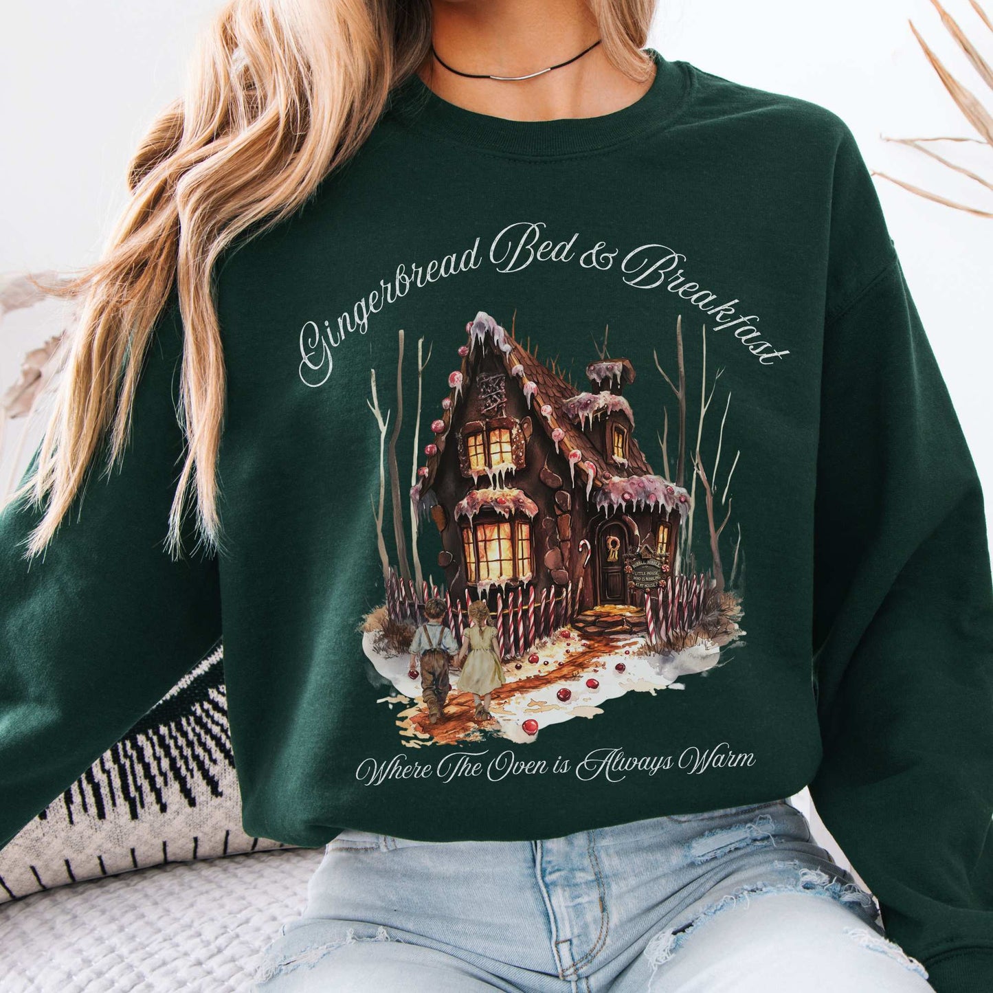 Gingerbread Bed & Breakfast Hansel and Gretel Fairytale Sweatshirt Forest Green / S Sweatshirt The Mystic Eden Bookish Book Lovers