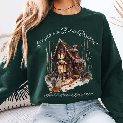 Gingerbread Bed & Breakfast Hansel and Gretel Fairytale Sweatshirt Forest Green / S Sweatshirt The Mystic Eden Bookish Book Lovers