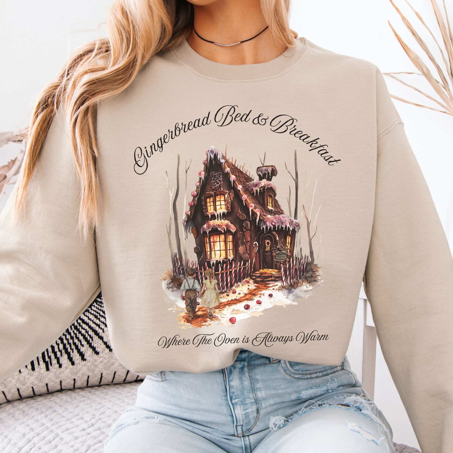 Gingerbread Bed & Breakfast Hansel and Gretel Fairytale Sweatshirt Sand / S Sweatshirt The Mystic Eden Bookish Book Lovers