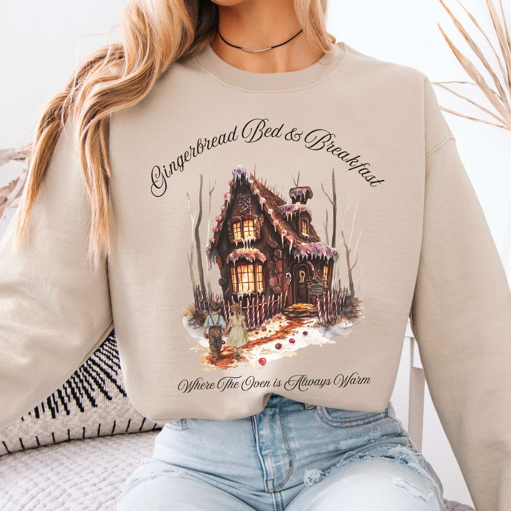 Gingerbread Bed & Breakfast Hansel and Gretel Fairytale Sweatshirt Sand / S Sweatshirt The Mystic Eden Bookish Book Lovers
