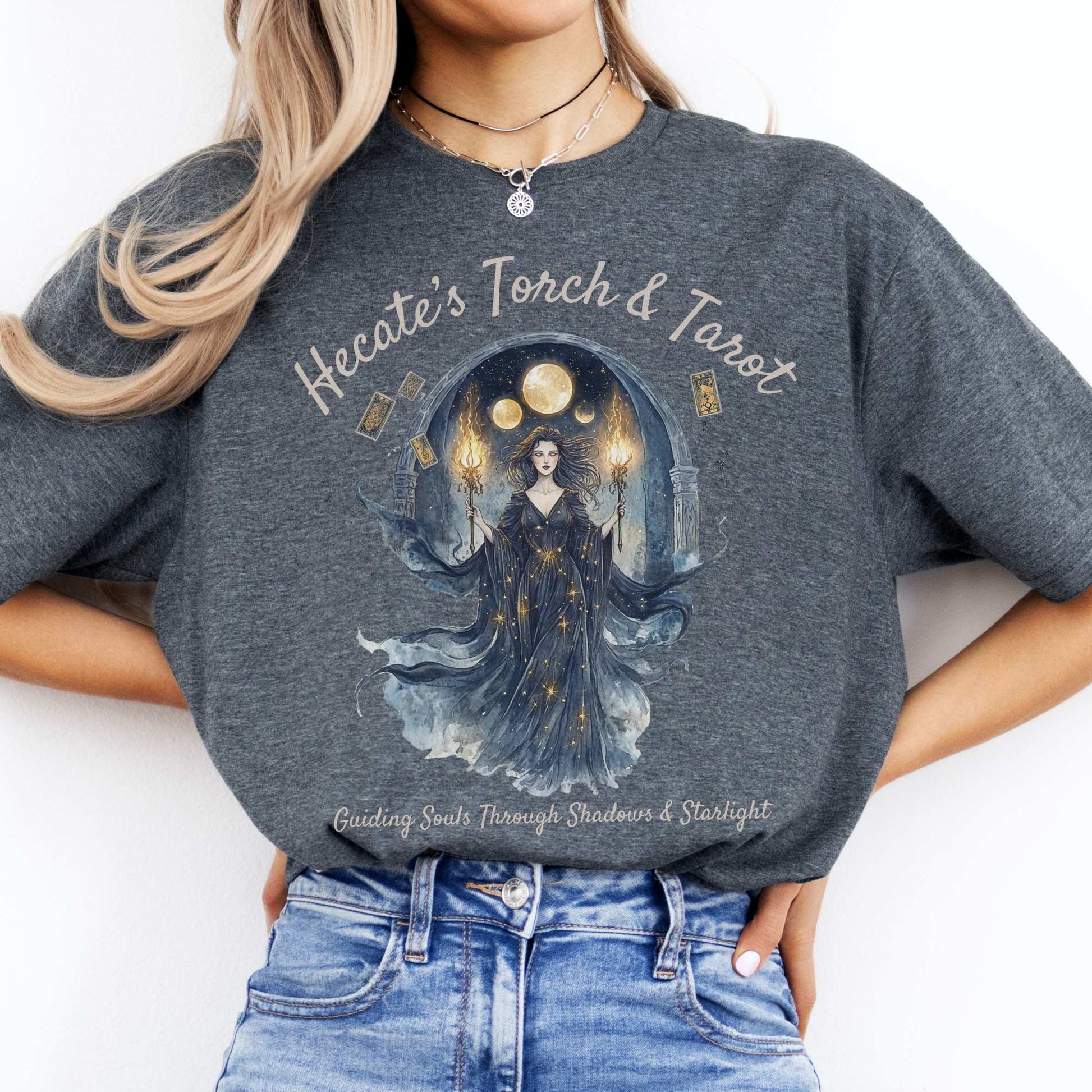 Hecate's Torch and Tarot Goddess Shirt Dark Heather / S T-Shirt The Mystic Eden Bookish Book Lovers