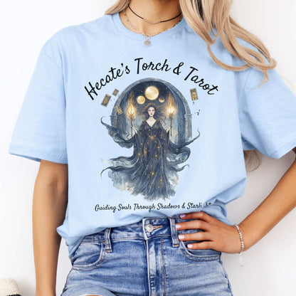 Hecate's Torch and Tarot Goddess Shirt Light Blue / S T-Shirt The Mystic Eden Bookish Book Lovers