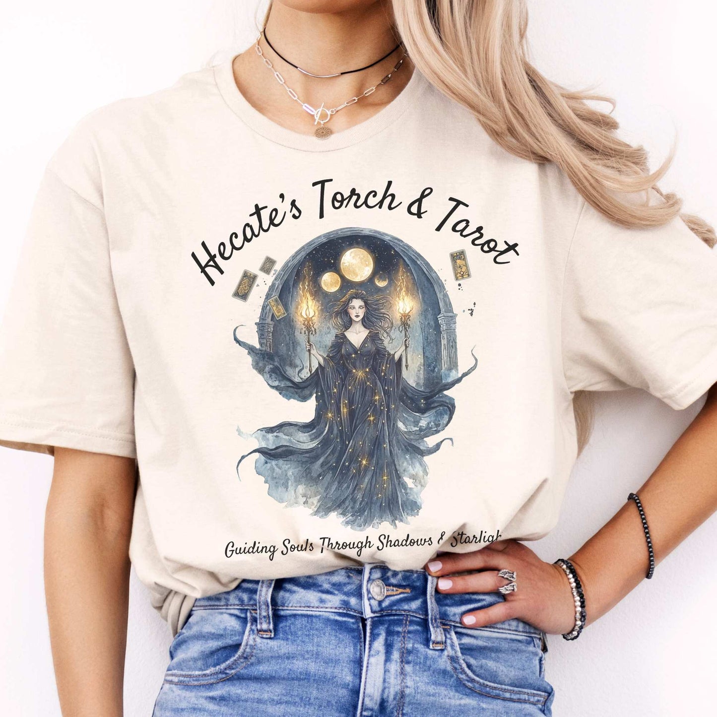 Hecate's Torch and Tarot Goddess Shirt Natural / S T-Shirt The Mystic Eden Bookish Book Lovers