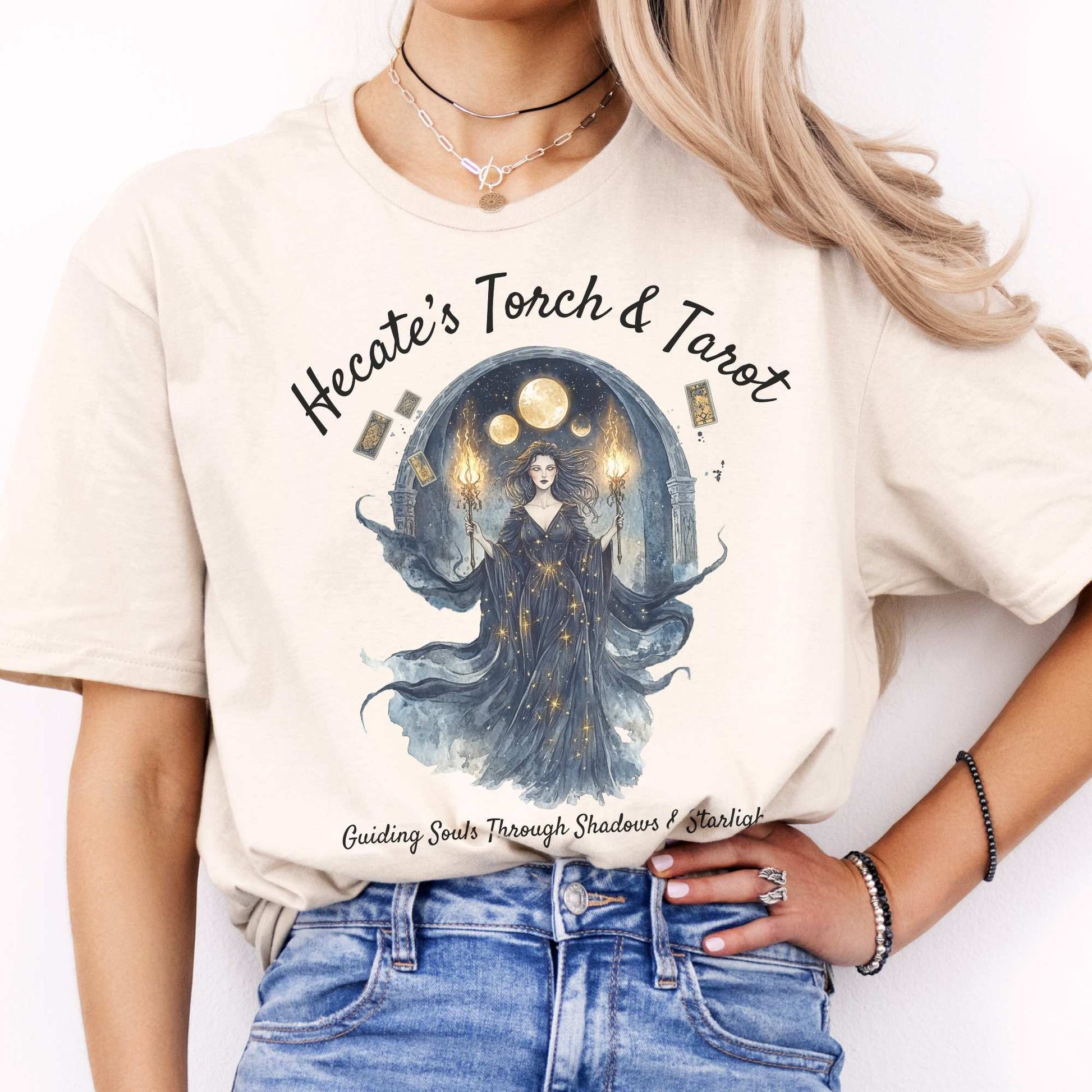 Hecate's Torch and Tarot Goddess Shirt Natural / S T-Shirt The Mystic Eden Bookish Book Lovers