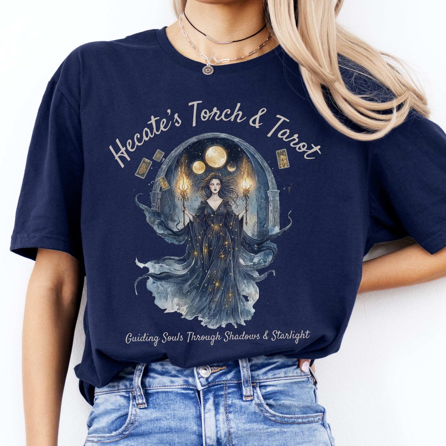 Hecate's Torch and Tarot Goddess Shirt Navy / S T-Shirt The Mystic Eden Bookish Book Lovers