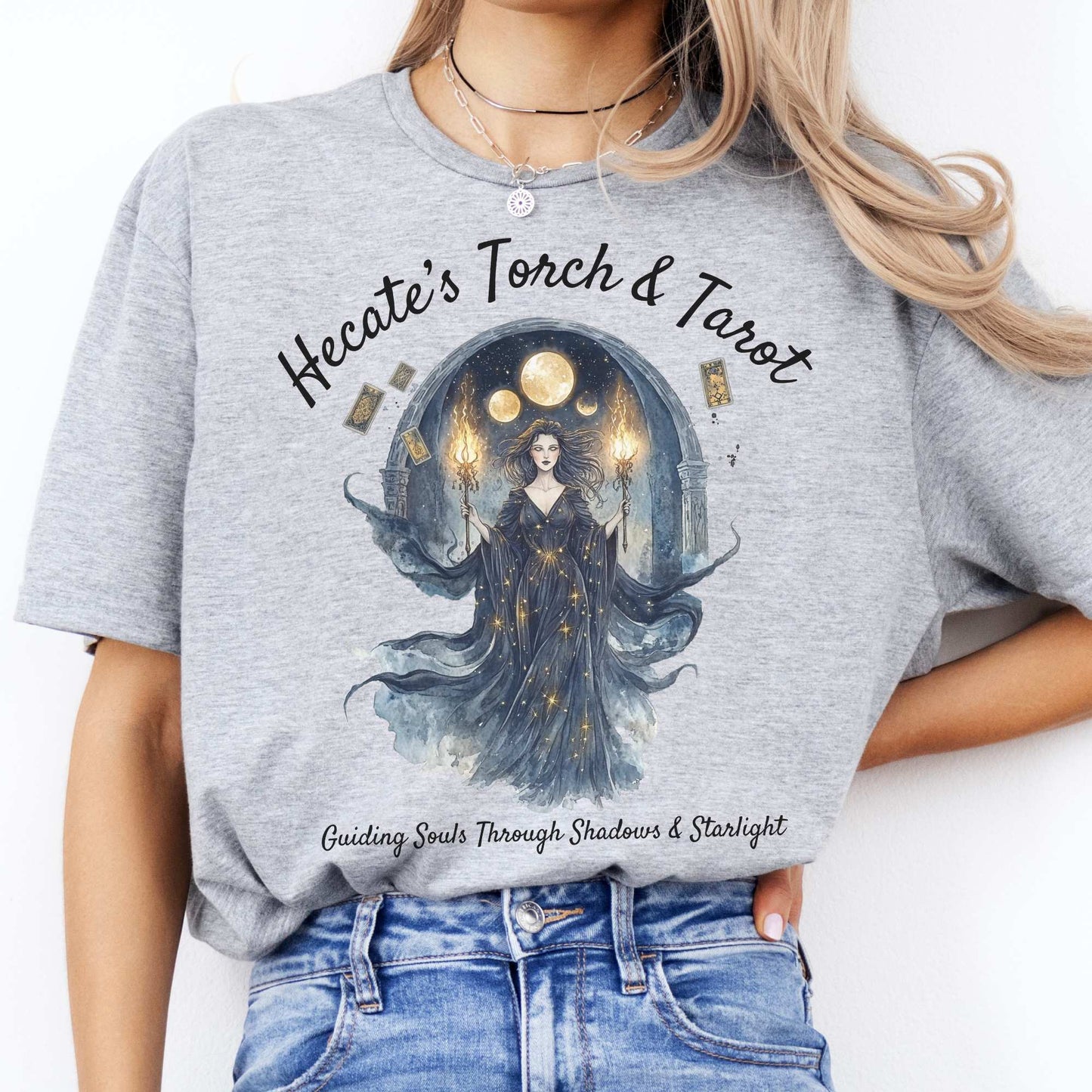 Hecate's Torch and Tarot Goddess Shirt Sport Grey / S T-Shirt The Mystic Eden Bookish Book Lovers