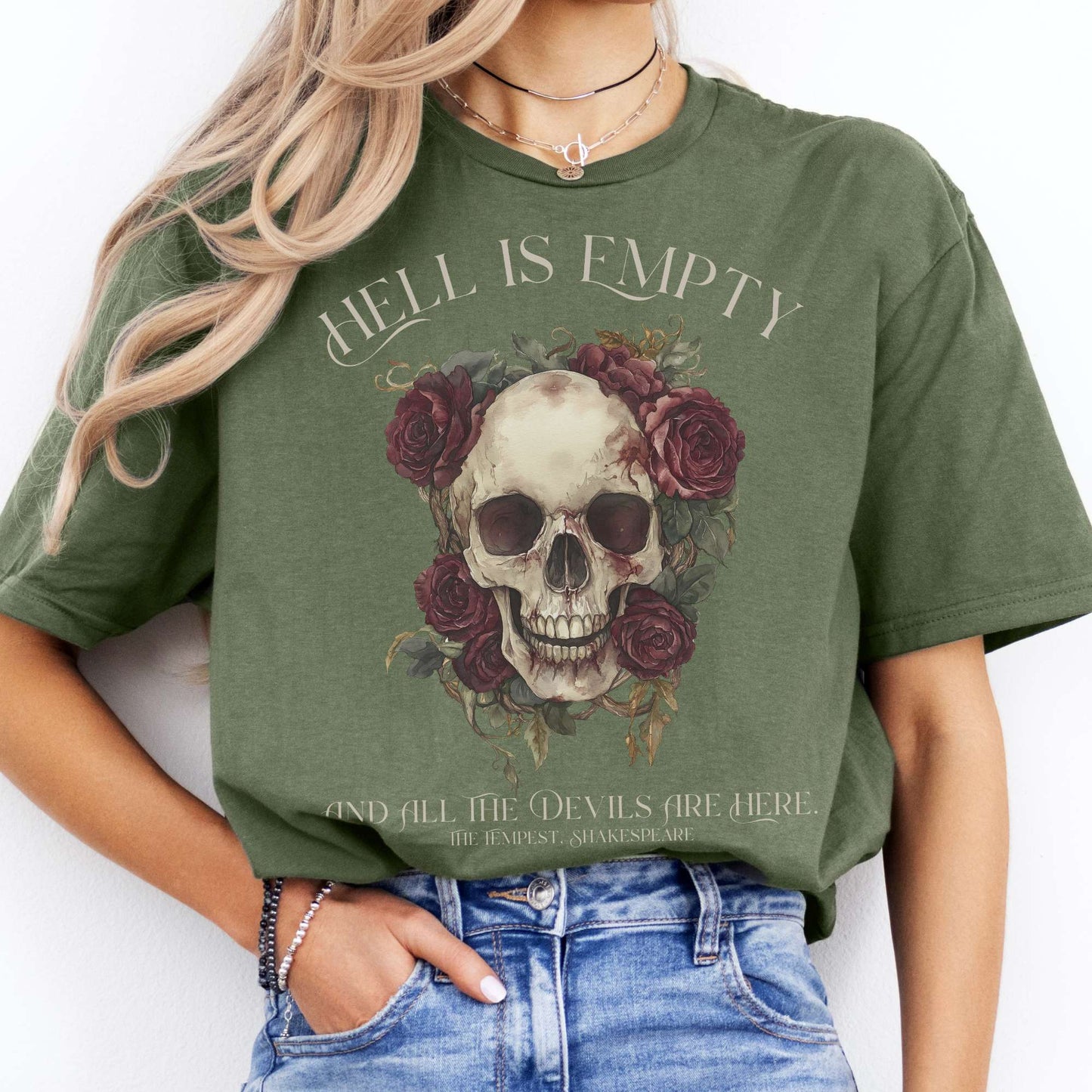Hell Is Empty And All The Devils Are Here Shakespeare Shirt Military Green / S T-Shirt The Mystic Eden Bookish Book Lovers