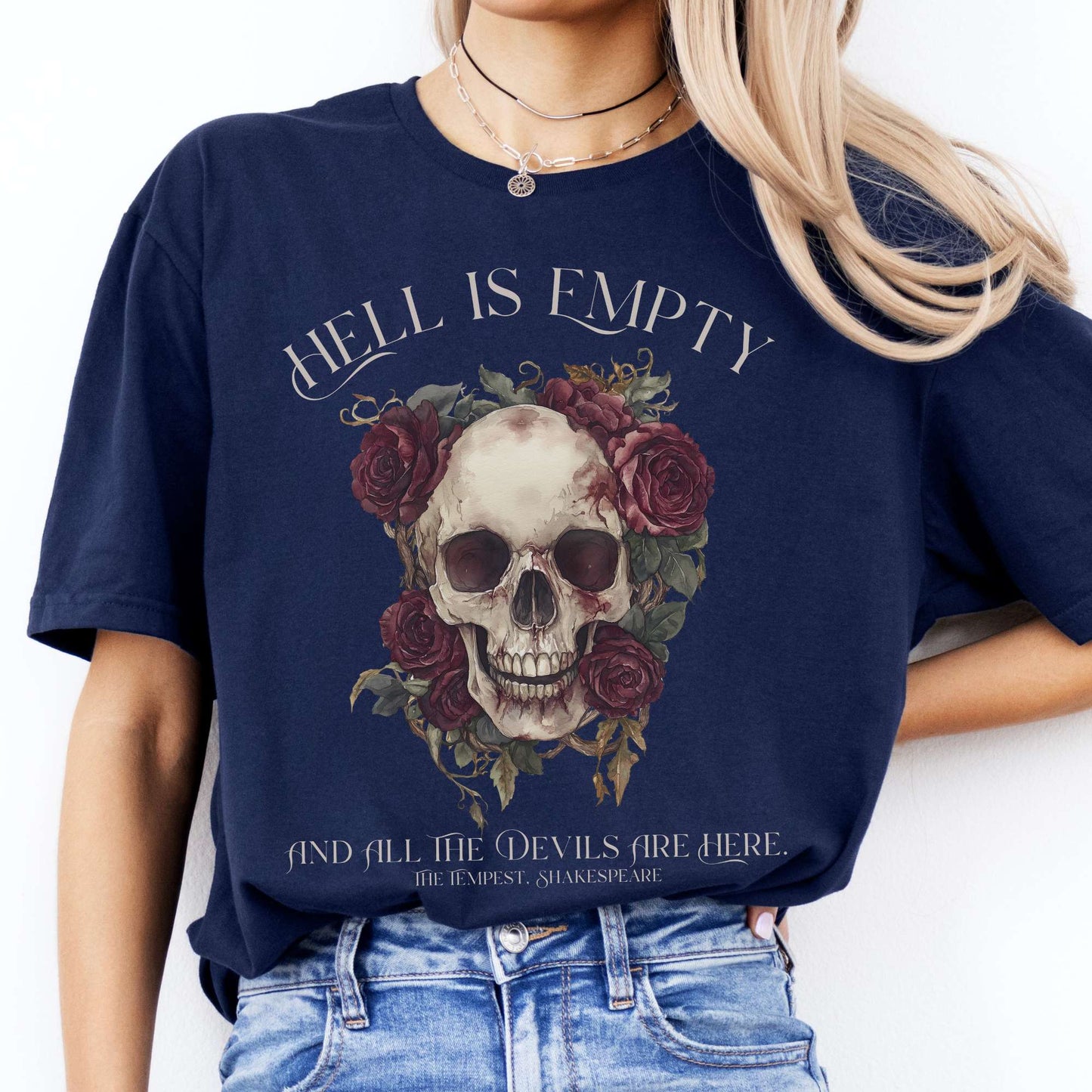 Hell Is Empty And All The Devils Are Here Shakespeare Shirt Navy / S T-Shirt The Mystic Eden Bookish Book Lovers