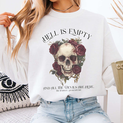Hell Is Empty And All The Devils Are Here Shakespeare Sweatshirt White / S Sweatshirt The Mystic Eden Bookish Book Lovers
