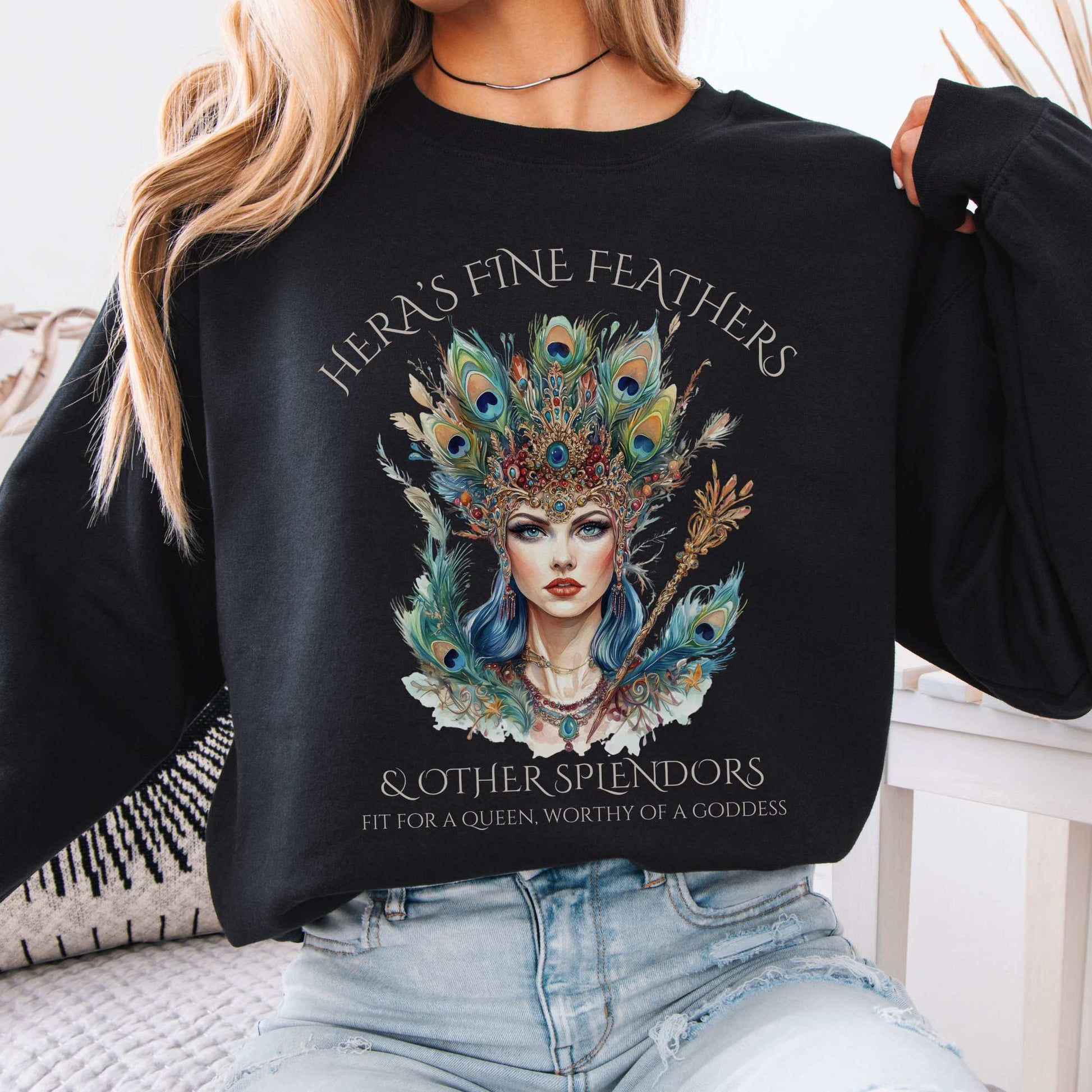 Hera's Fine Feathers & Other Splendors Sweatshirt Black / S Sweatshirt The Mystic Eden Bookish Book Lovers