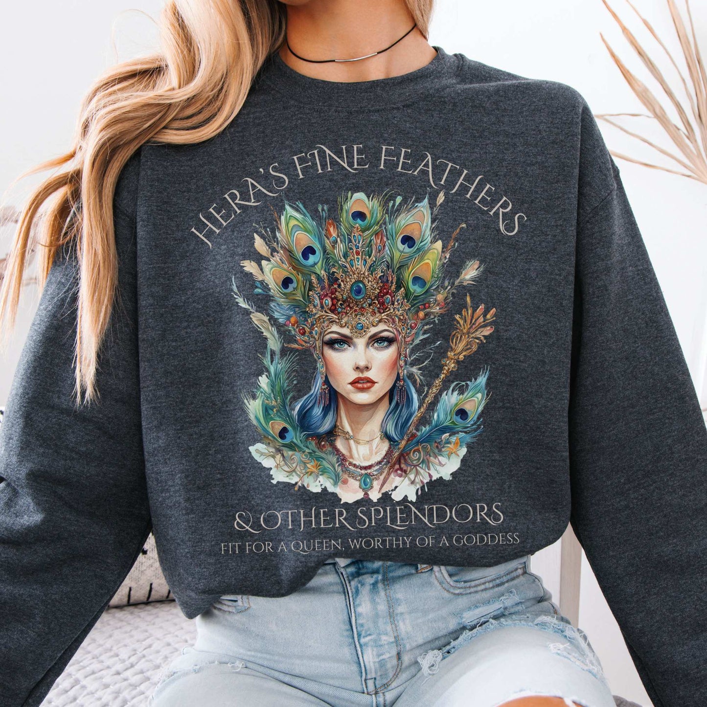 Hera's Fine Feathers & Other Splendors Sweatshirt Dark Heather / S Sweatshirt The Mystic Eden Bookish Book Lovers