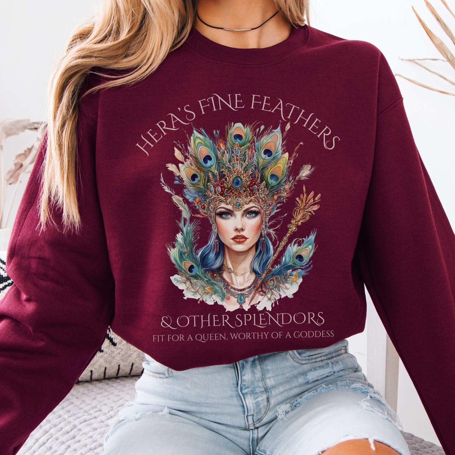 Hera's Fine Feathers & Other Splendors Sweatshirt Maroon / S Sweatshirt The Mystic Eden Bookish Book Lovers