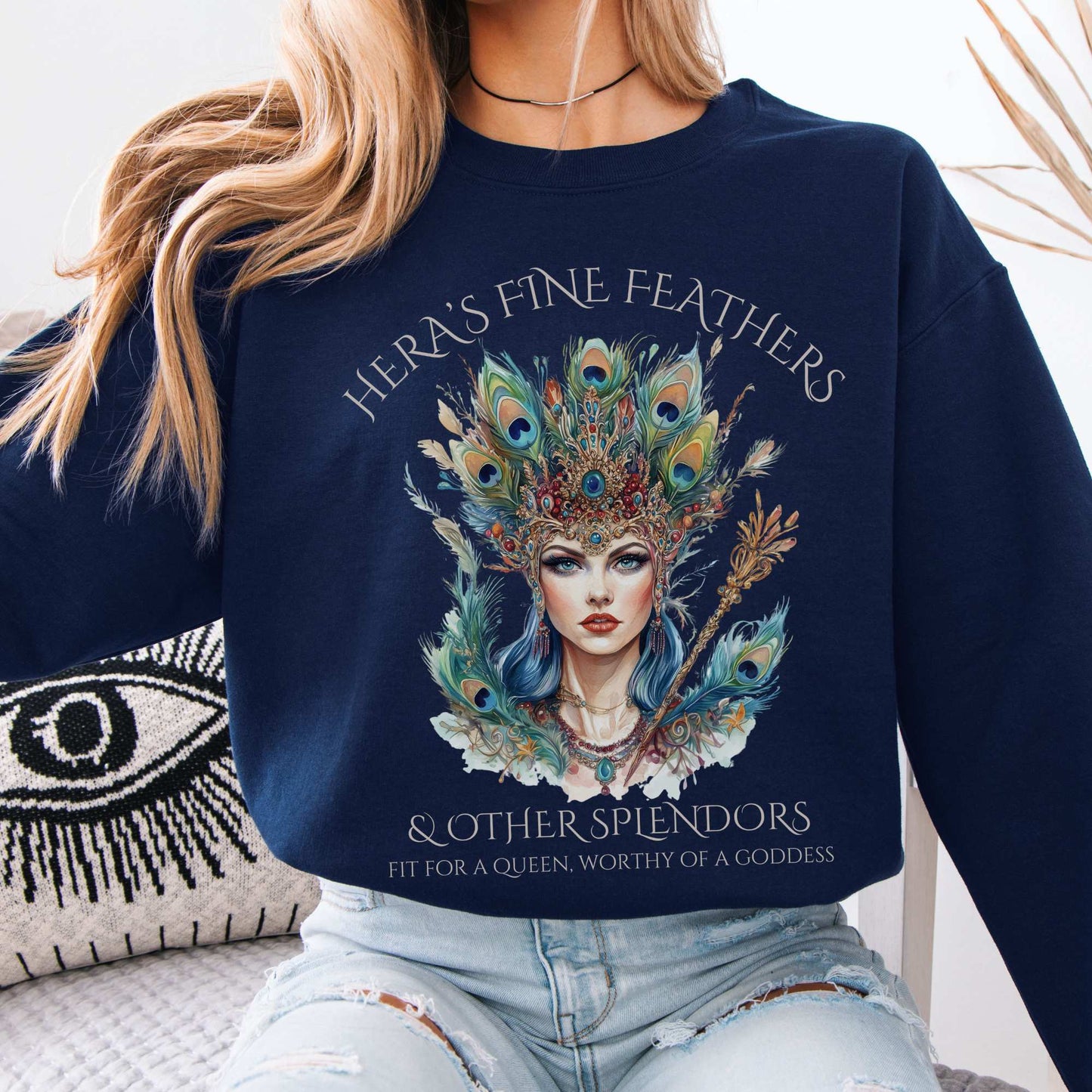 Hera's Fine Feathers & Other Splendors Sweatshirt Navy / S Sweatshirt The Mystic Eden Bookish Book Lovers