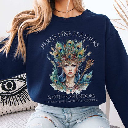Hera's Fine Feathers & Other Splendors Sweatshirt Navy / S Sweatshirt The Mystic Eden Bookish Book Lovers