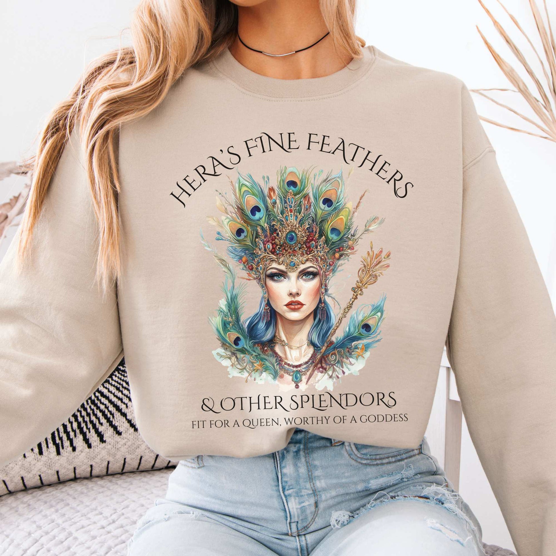 Hera's Fine Feathers & Other Splendors Sweatshirt Sand / S Sweatshirt The Mystic Eden Bookish Book Lovers