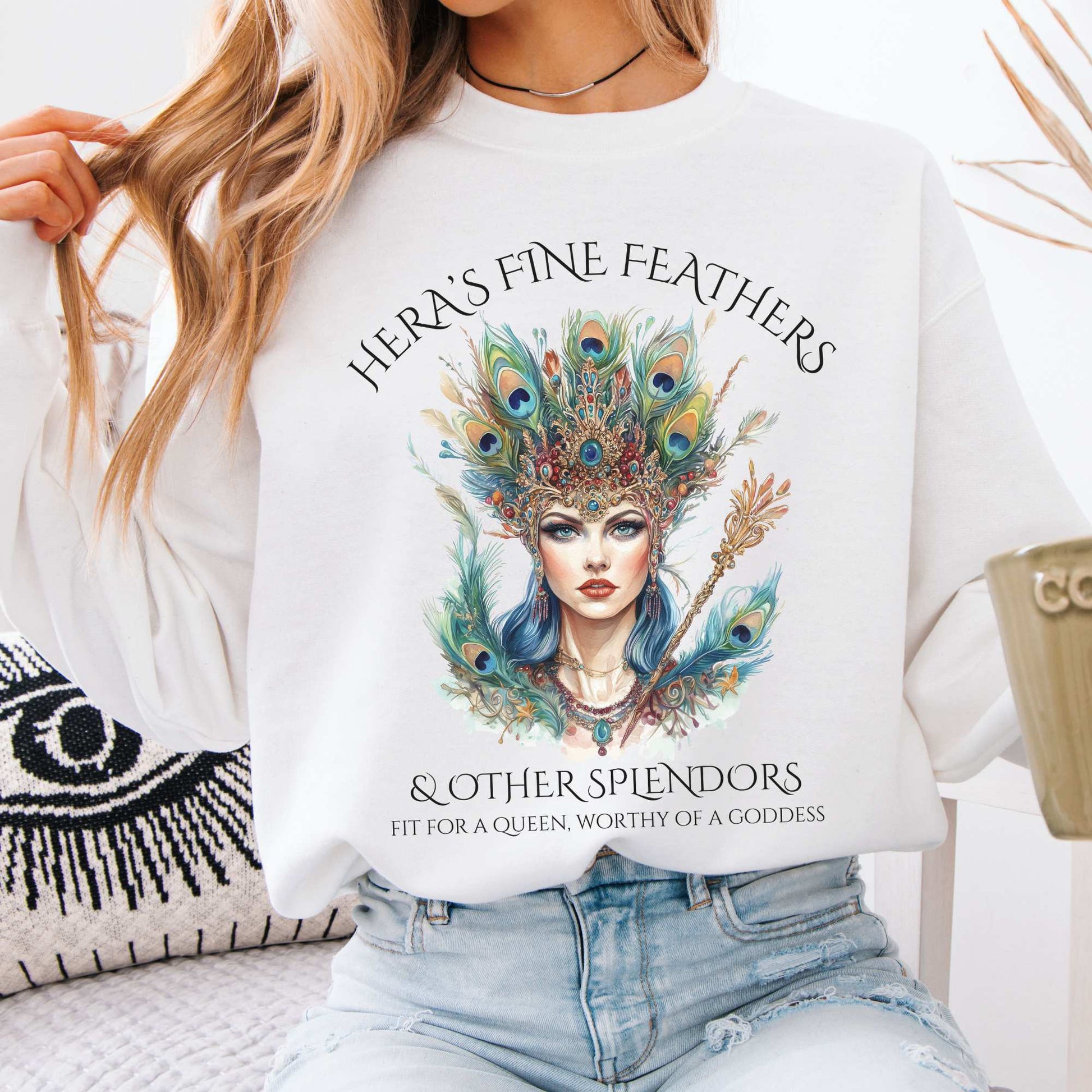 Hera's Fine Feathers & Other Splendors Sweatshirt White / S Sweatshirt The Mystic Eden Bookish Book Lovers