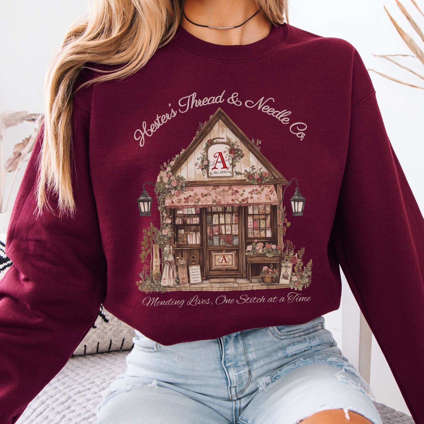 Hester's Thread & Needle Co. Scarlet Letter Sweatshirt Maroon / S Sweatshirt The Mystic Eden Bookish Book Lovers