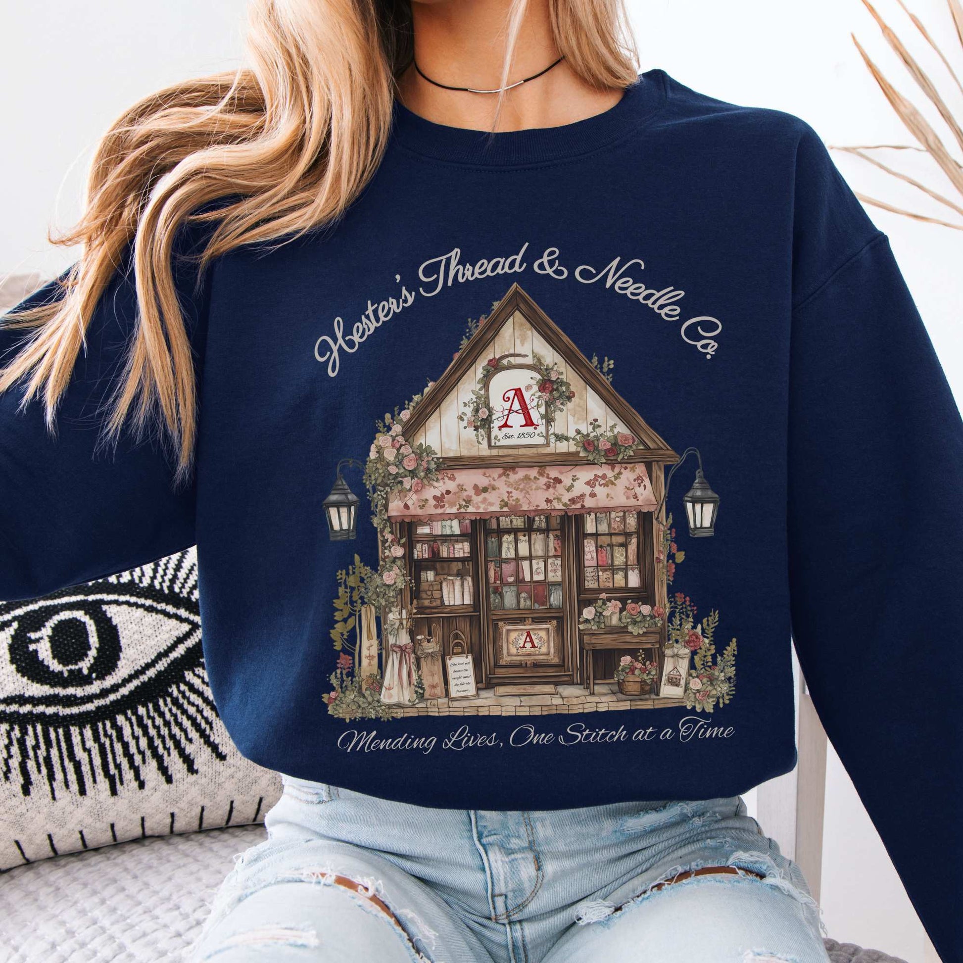 Hester's Thread & Needle Co. Scarlet Letter Sweatshirt Navy / S Sweatshirt The Mystic Eden Bookish Book Lovers