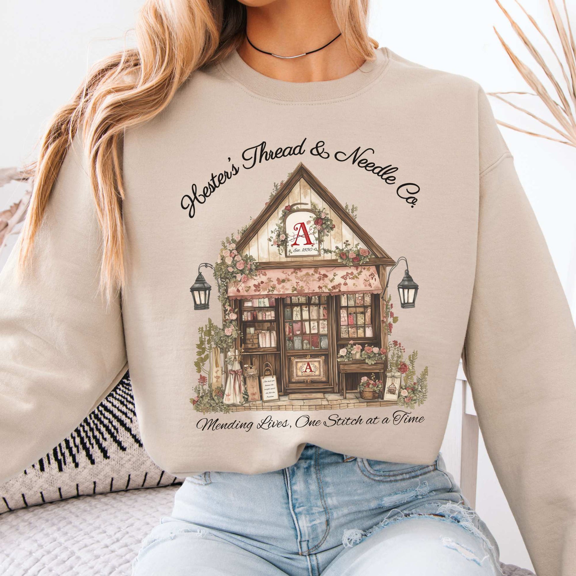 Hester's Thread & Needle Co. Scarlet Letter Sweatshirt Sand / S Sweatshirt The Mystic Eden Bookish Book Lovers