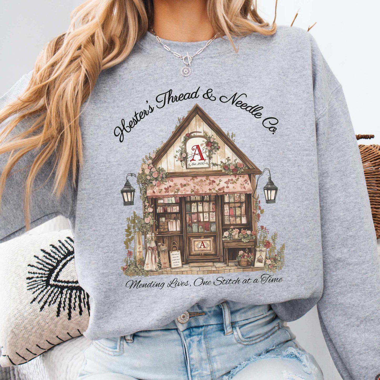 Hester's Thread & Needle Co. Scarlet Letter Sweatshirt Sport Grey / S Sweatshirt The Mystic Eden Bookish Book Lovers
