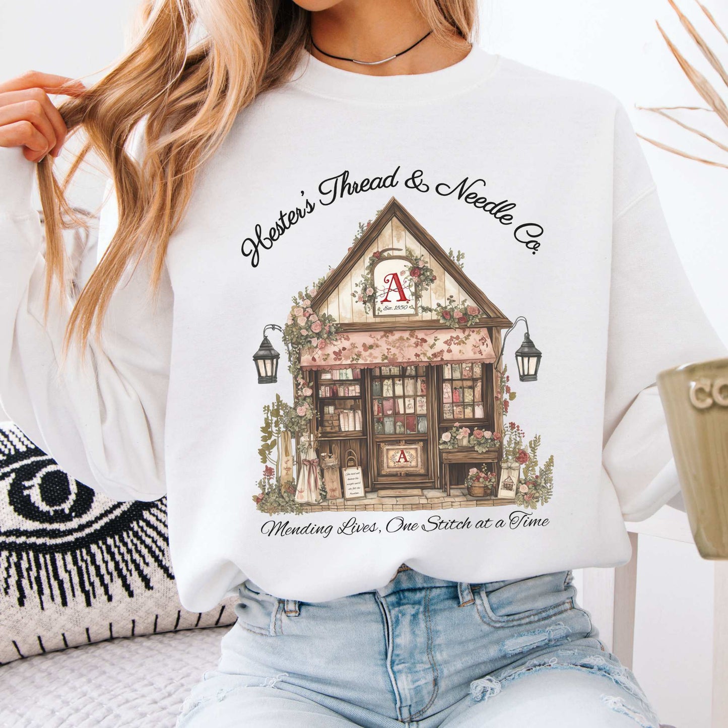 Hester's Thread & Needle Co. Scarlet Letter Sweatshirt White / S Sweatshirt The Mystic Eden Bookish Book Lovers