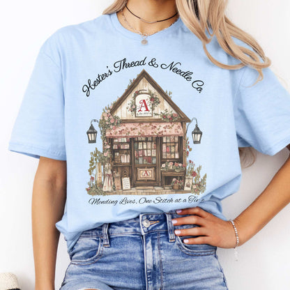 Hester's Thread & Needle Co. Scarlet Letter Tee Light Blue / S T-Shirt The Mystic Eden Bookish Book Lovers