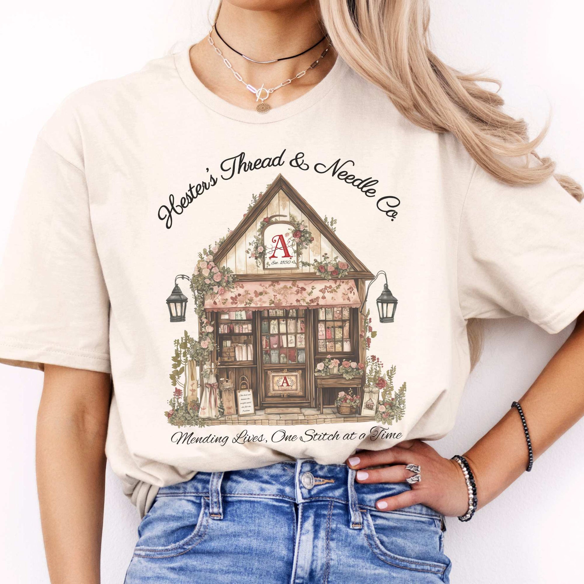 Hester's Thread & Needle Co. Scarlet Letter Tee Natural / S T-Shirt The Mystic Eden Bookish Book Lovers