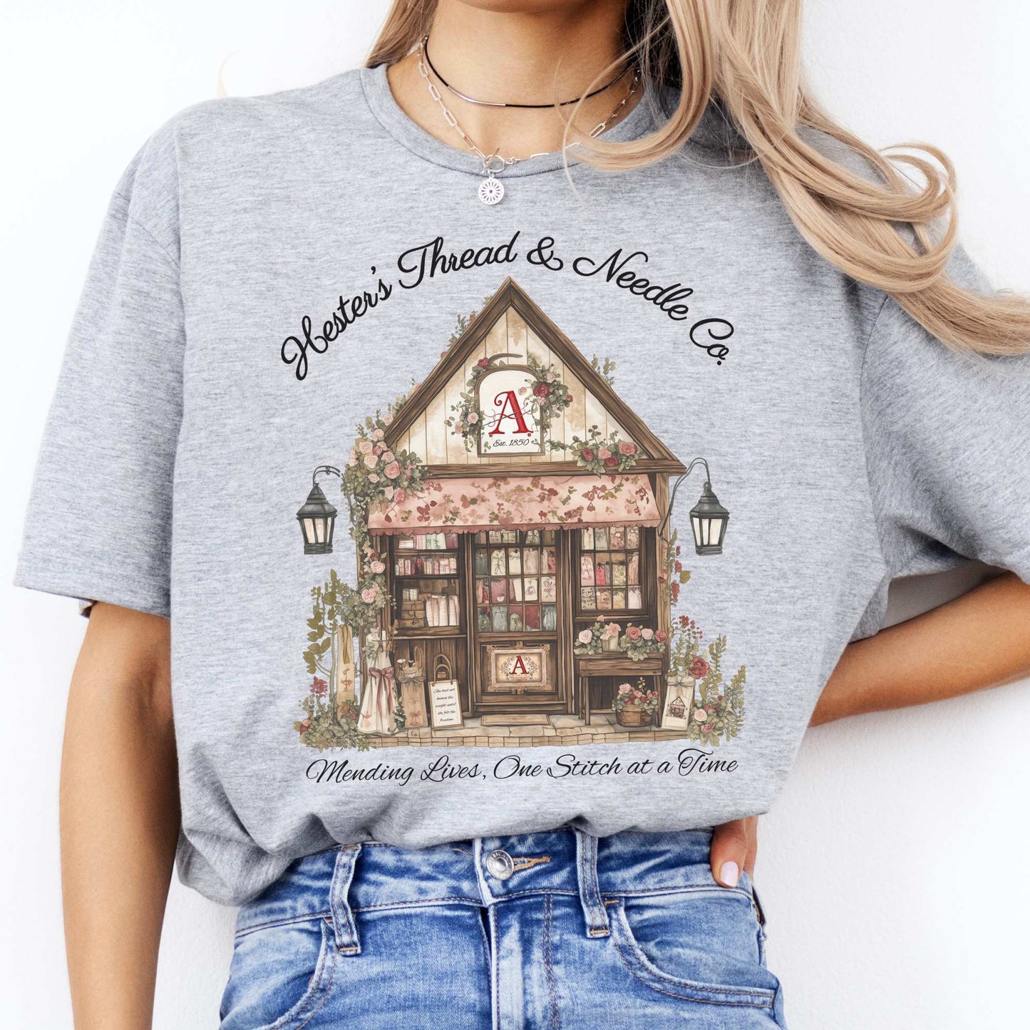 Hester's Thread & Needle Co. Scarlet Letter Tee Sport Grey / S T-Shirt The Mystic Eden Bookish Book Lovers