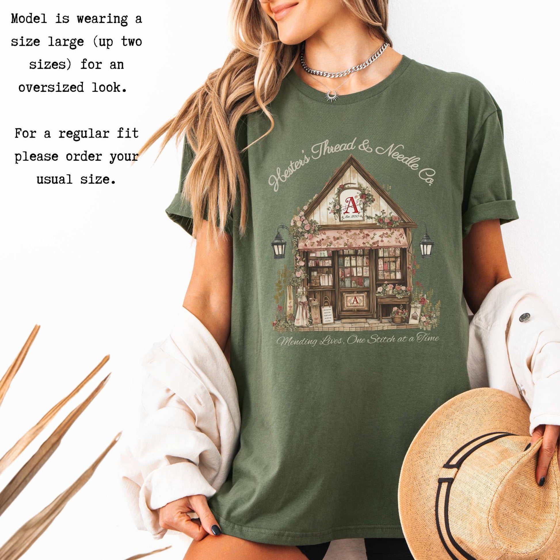Hester's Thread & Needle Co. Scarlet Letter Tee T-Shirt The Mystic Eden Bookish Book Lovers