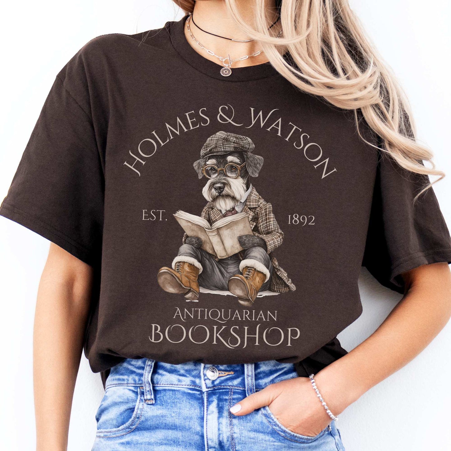 Holmes & Watson Antiquarian Bookshop Sherlock Dog Shirt Dark Chocolate / S T-Shirt The Mystic Eden Bookish Book Lovers