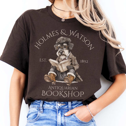 Holmes & Watson Antiquarian Bookshop Sherlock Dog Shirt Dark Chocolate / S T-Shirt The Mystic Eden Bookish Book Lovers