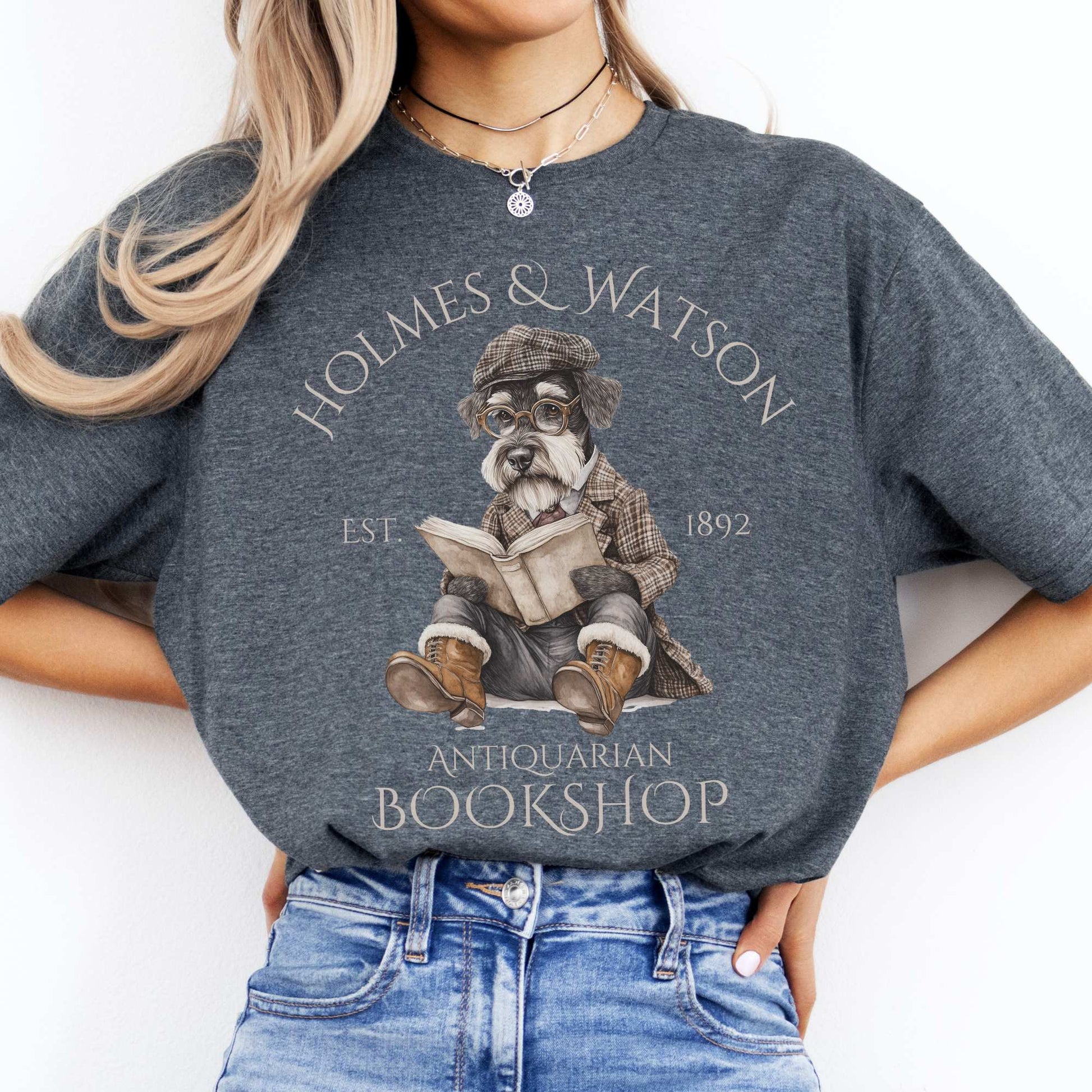 Holmes & Watson Antiquarian Bookshop Sherlock Dog Shirt Dark Heather / S T-Shirt The Mystic Eden Bookish Book Lovers