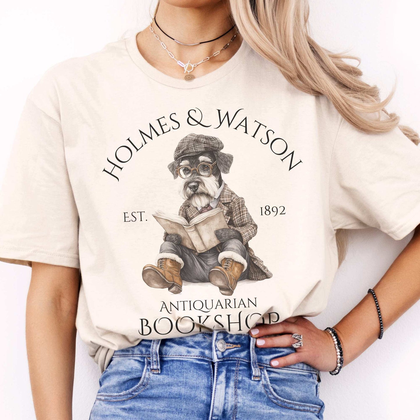Holmes & Watson Antiquarian Bookshop Sherlock Dog Shirt Natural / S T-Shirt The Mystic Eden Bookish Book Lovers