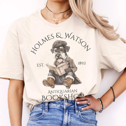 Holmes & Watson Antiquarian Bookshop Sherlock Dog Shirt Natural / S T-Shirt The Mystic Eden Bookish Book Lovers