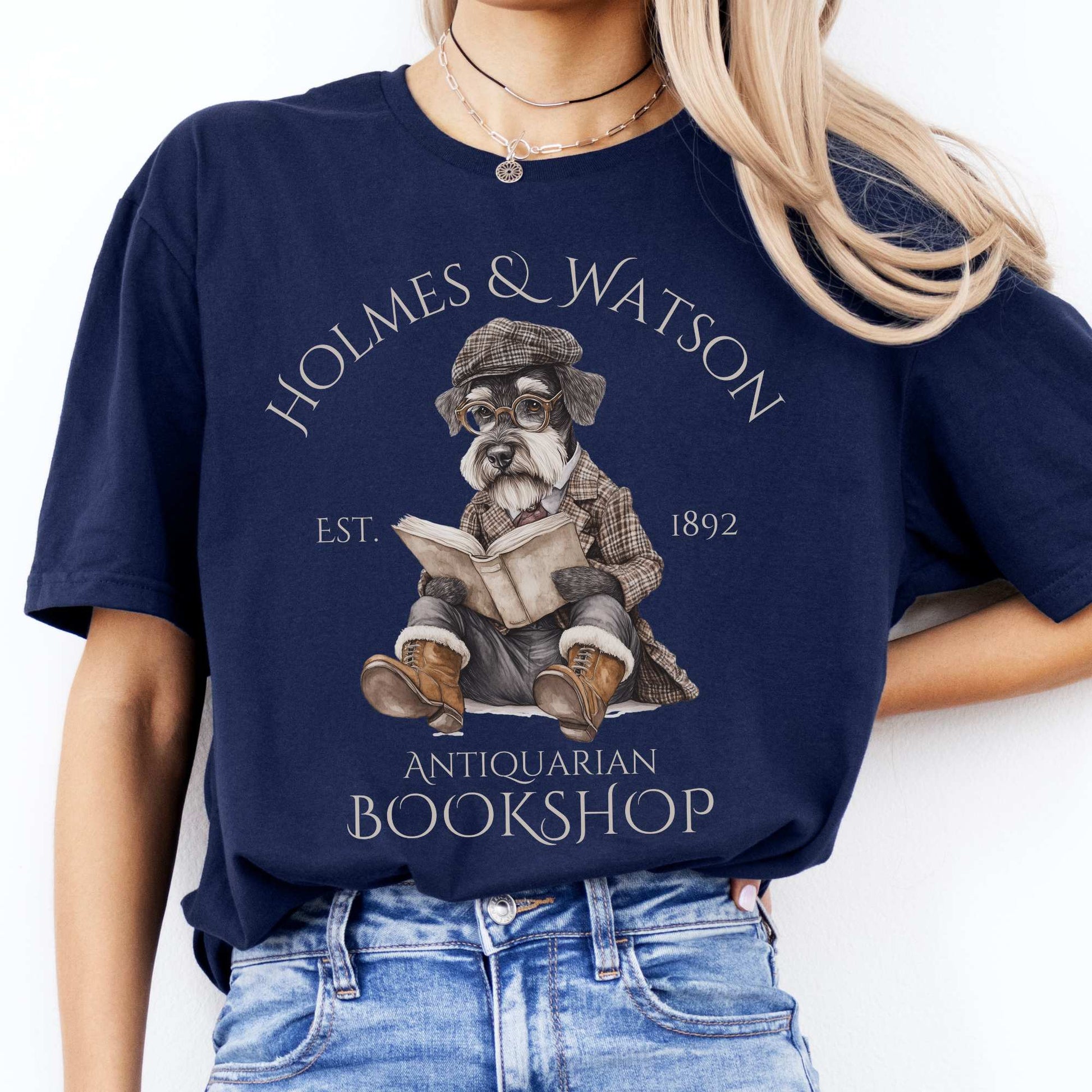 Holmes & Watson Antiquarian Bookshop Sherlock Dog Shirt Navy / S T-Shirt The Mystic Eden Bookish Book Lovers