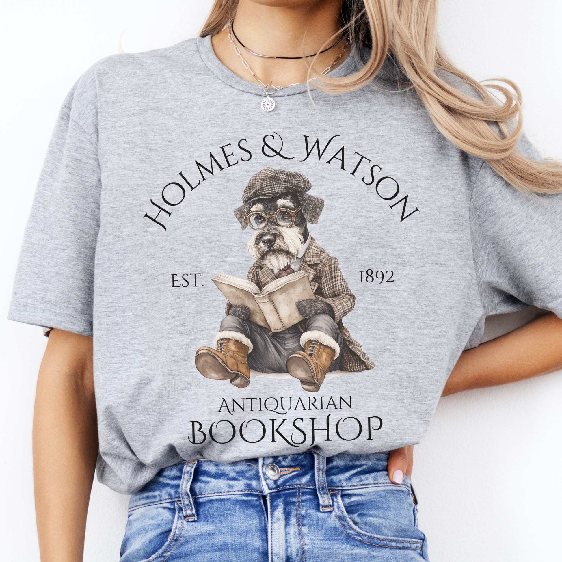 Holmes & Watson Antiquarian Bookshop Sherlock Dog Shirt Sport Grey / S T-Shirt The Mystic Eden Bookish Book Lovers