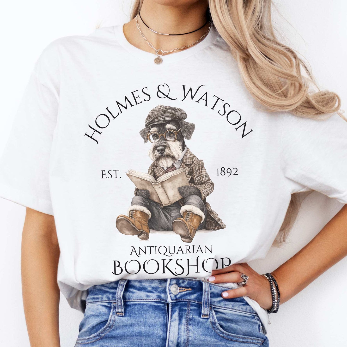 Holmes & Watson Antiquarian Bookshop Sherlock Dog Shirt White / S T-Shirt The Mystic Eden Bookish Book Lovers