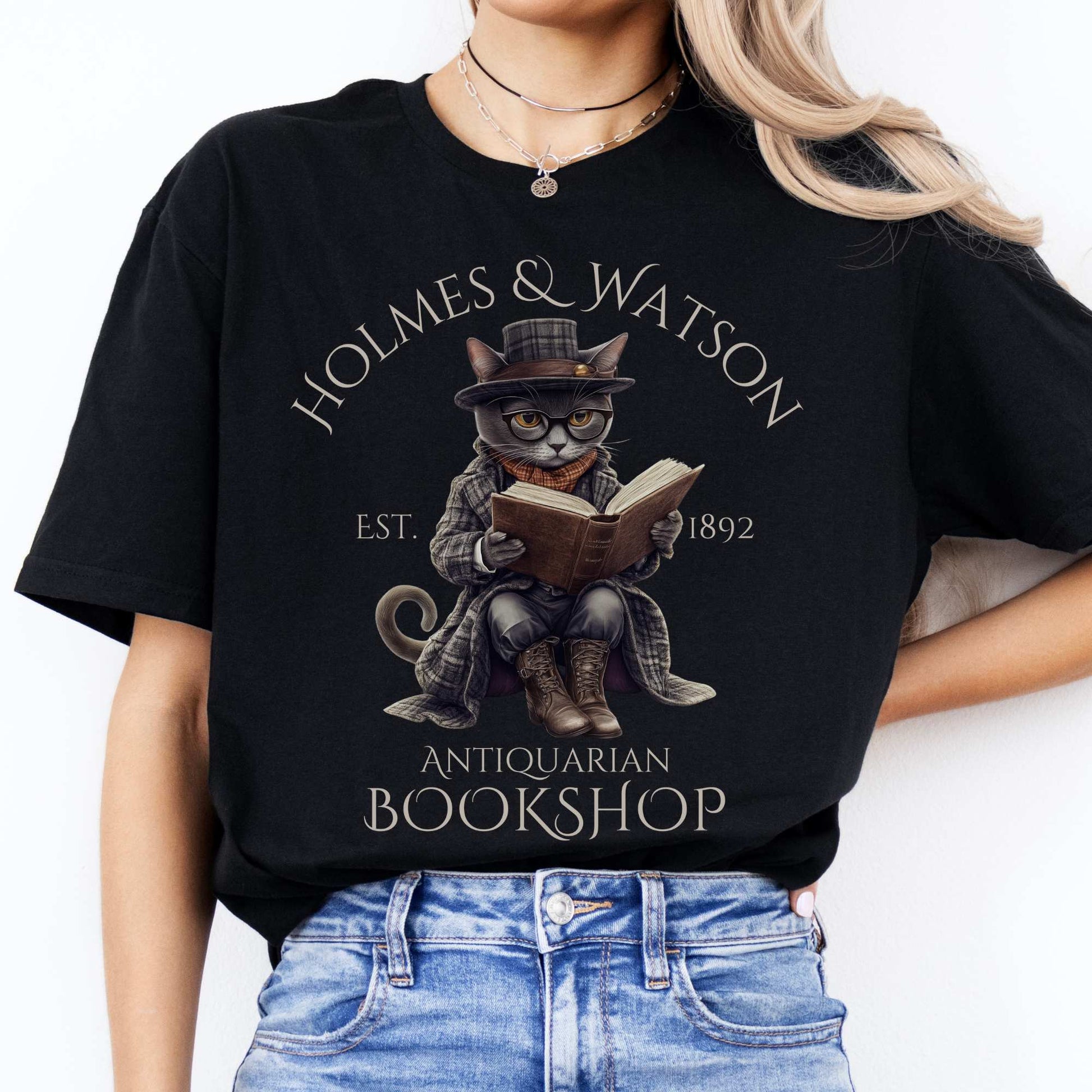 Holmes & Watson Antiquarian Bookshop - Sherlock Holmes Shirt Black / S T-Shirt The Mystic Eden Bookish Book Lovers