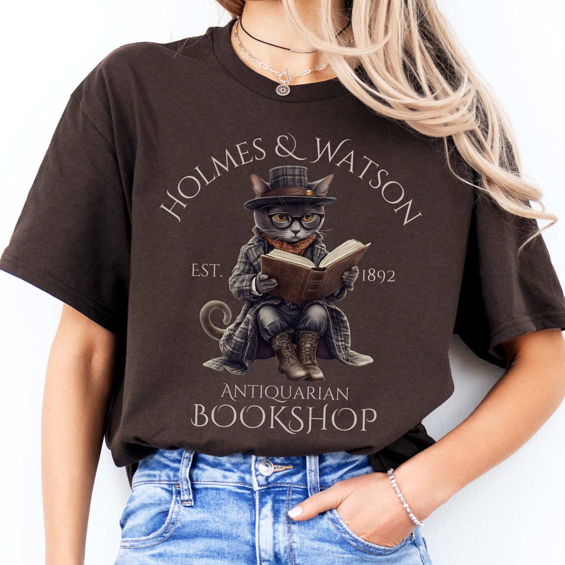 Holmes & Watson Antiquarian Bookshop - Sherlock Holmes Shirt Dark Chocolate / S T-Shirt The Mystic Eden Bookish Book Lovers