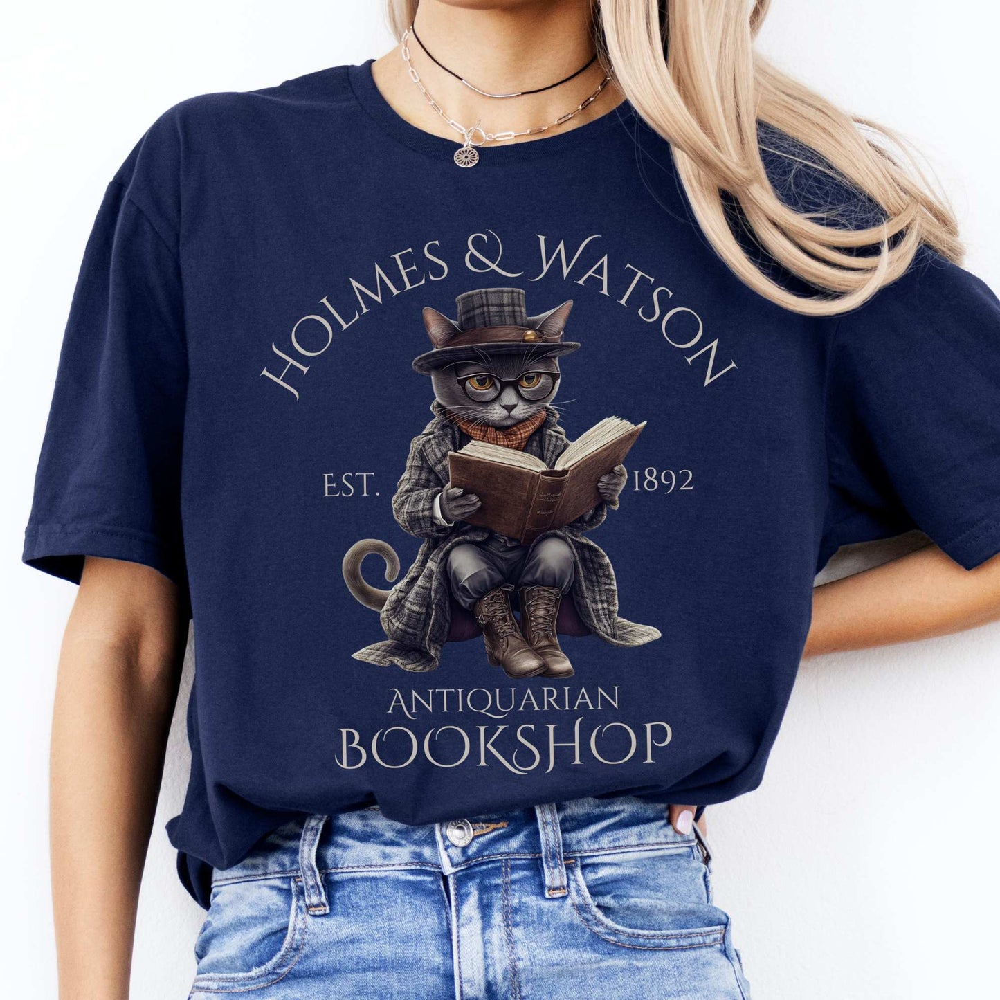 Holmes & Watson Antiquarian Bookshop - Sherlock Holmes Shirt Navy / S T-Shirt The Mystic Eden Bookish Book Lovers