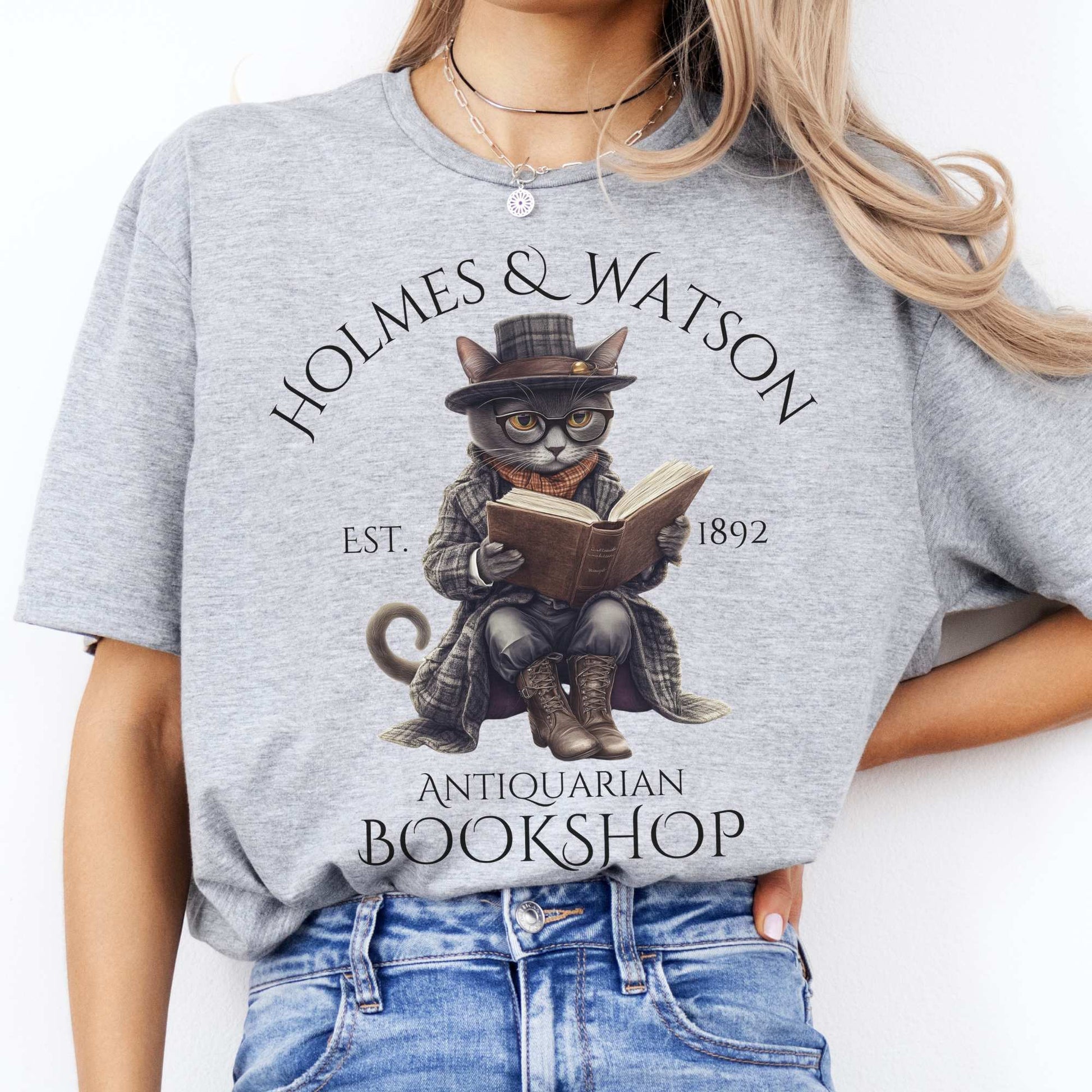 Holmes & Watson Antiquarian Bookshop - Sherlock Holmes Shirt Sport Grey / S T-Shirt The Mystic Eden Bookish Book Lovers