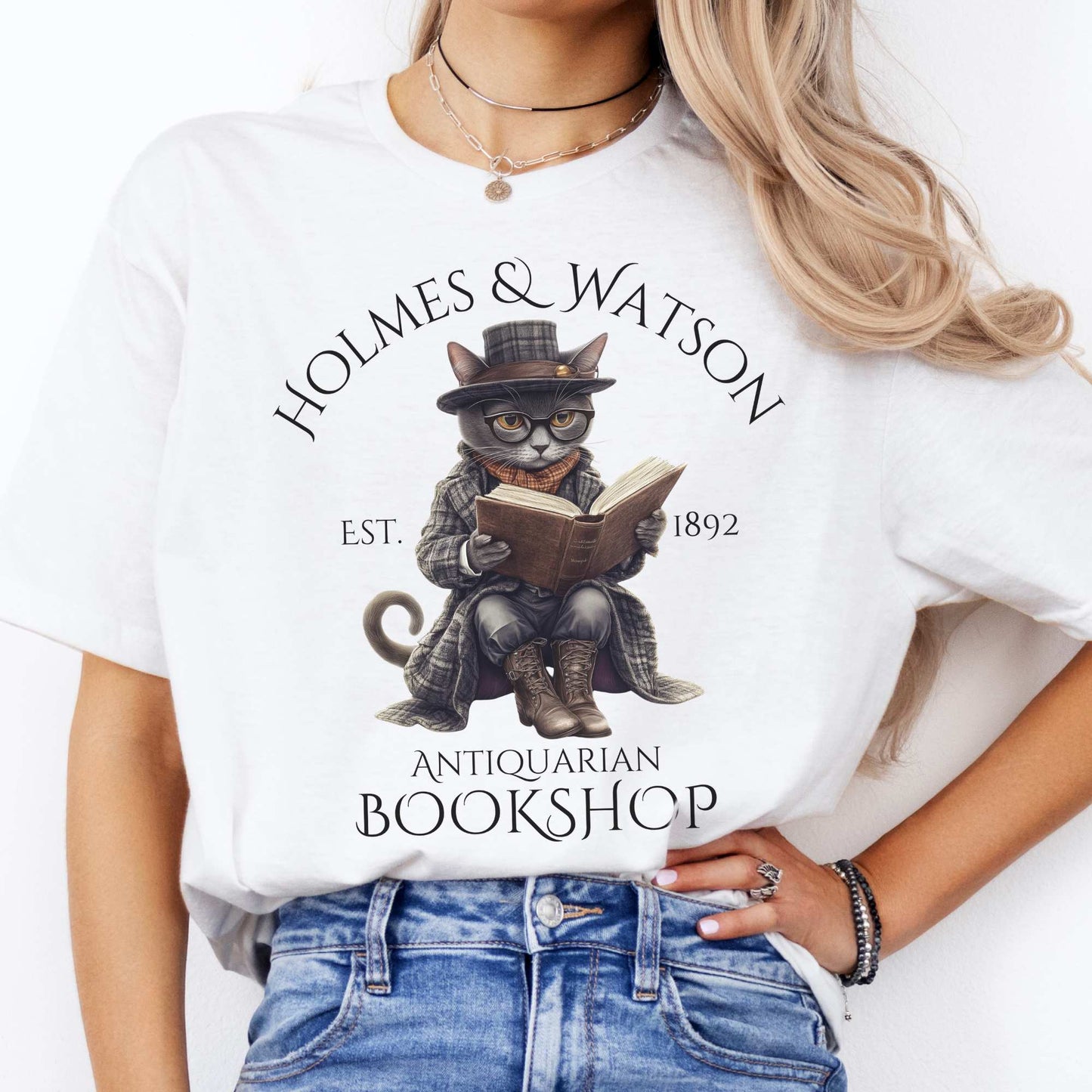 Holmes & Watson Antiquarian Bookshop - Sherlock Holmes Shirt White / S T-Shirt The Mystic Eden Bookish Book Lovers