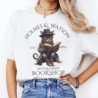 Holmes & Watson Antiquarian Bookshop - Sherlock Holmes Shirt White / S T-Shirt The Mystic Eden Bookish Book Lovers
