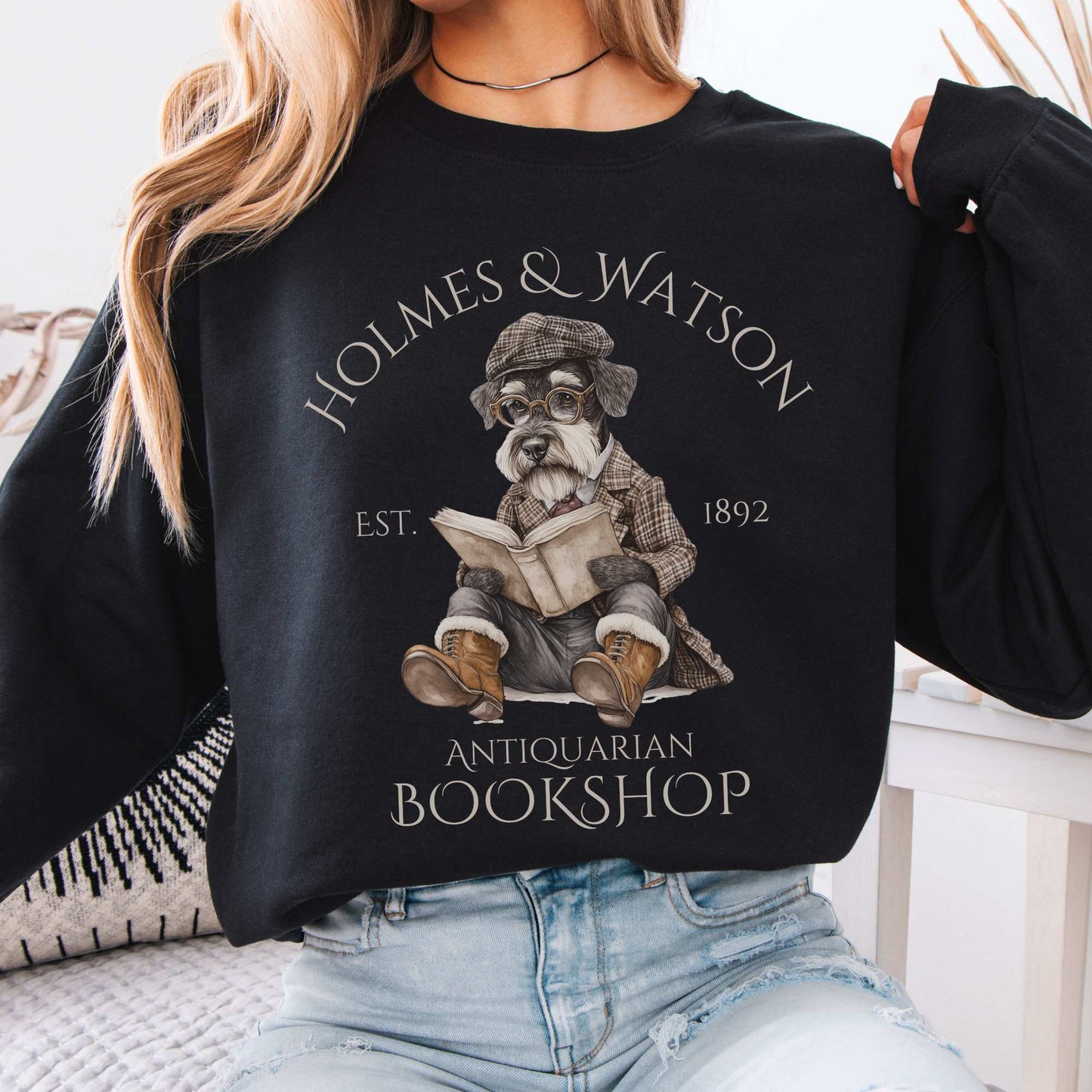 Holmes & Watson Antiquarian Bookshop Sweatshirt (Dog) Black / S Sweatshirt The Mystic Eden Bookish Book Lovers