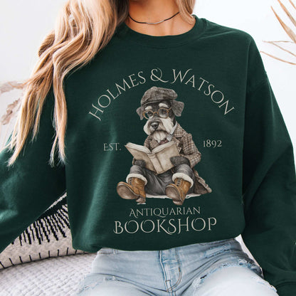 Holmes & Watson Antiquarian Bookshop Sweatshirt (Dog) Forest Green / S Sweatshirt The Mystic Eden Bookish Book Lovers