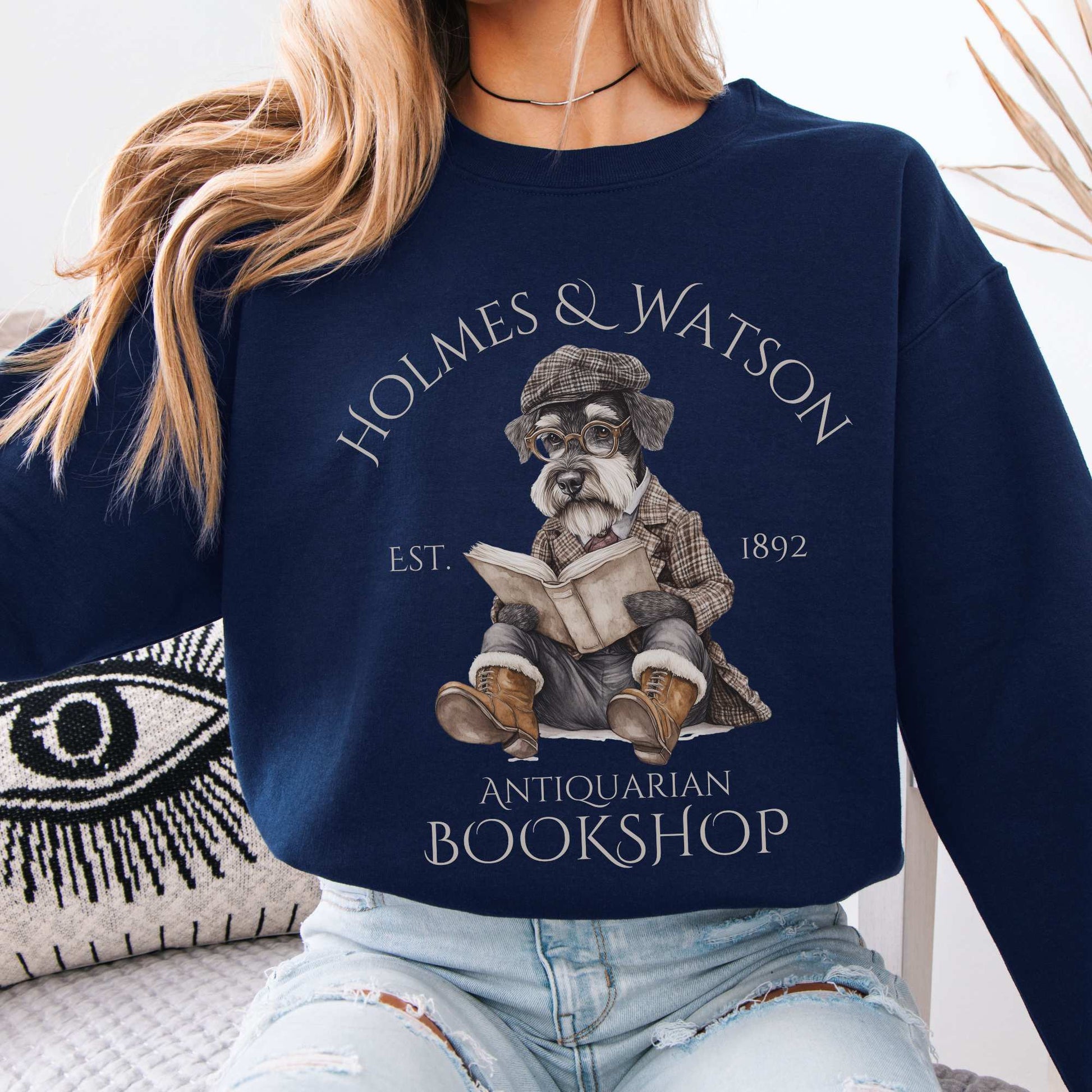 Holmes & Watson Antiquarian Bookshop Sweatshirt (Dog) Navy / S Sweatshirt The Mystic Eden Bookish Book Lovers