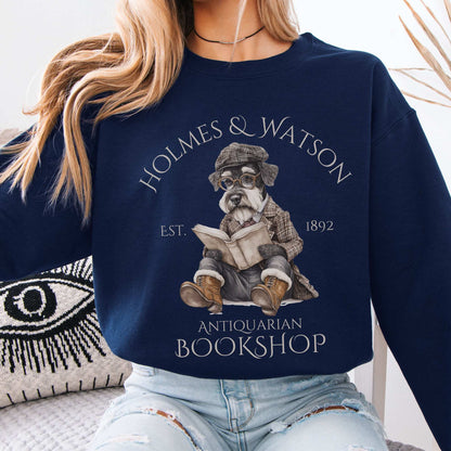 Holmes & Watson Antiquarian Bookshop Sweatshirt (Dog) Navy / S Sweatshirt The Mystic Eden Bookish Book Lovers